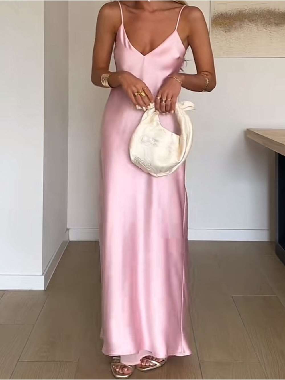 Zara Blush Pink Satin Slip Midi Dress